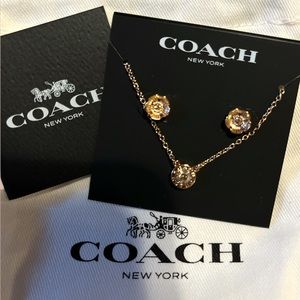 COACH Current Season Open Circle Necklace & Tea Rose Stud SET BNWT ROSE GOLD